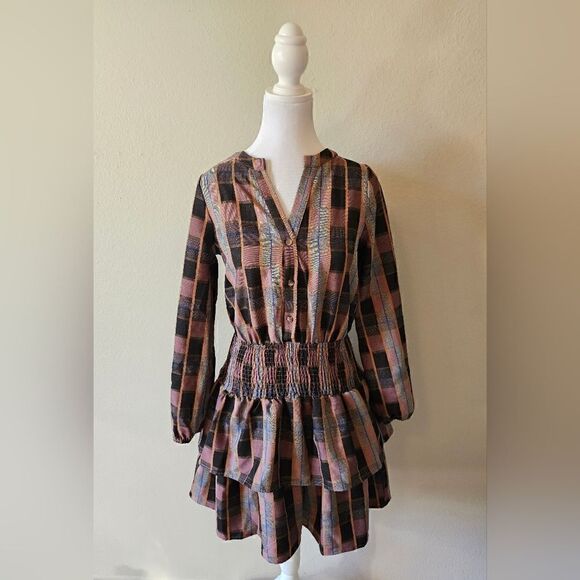 NWT BTFL - Life Metallic Thread Plaid Long Sleeve Dress XS - Picture 3 of 10